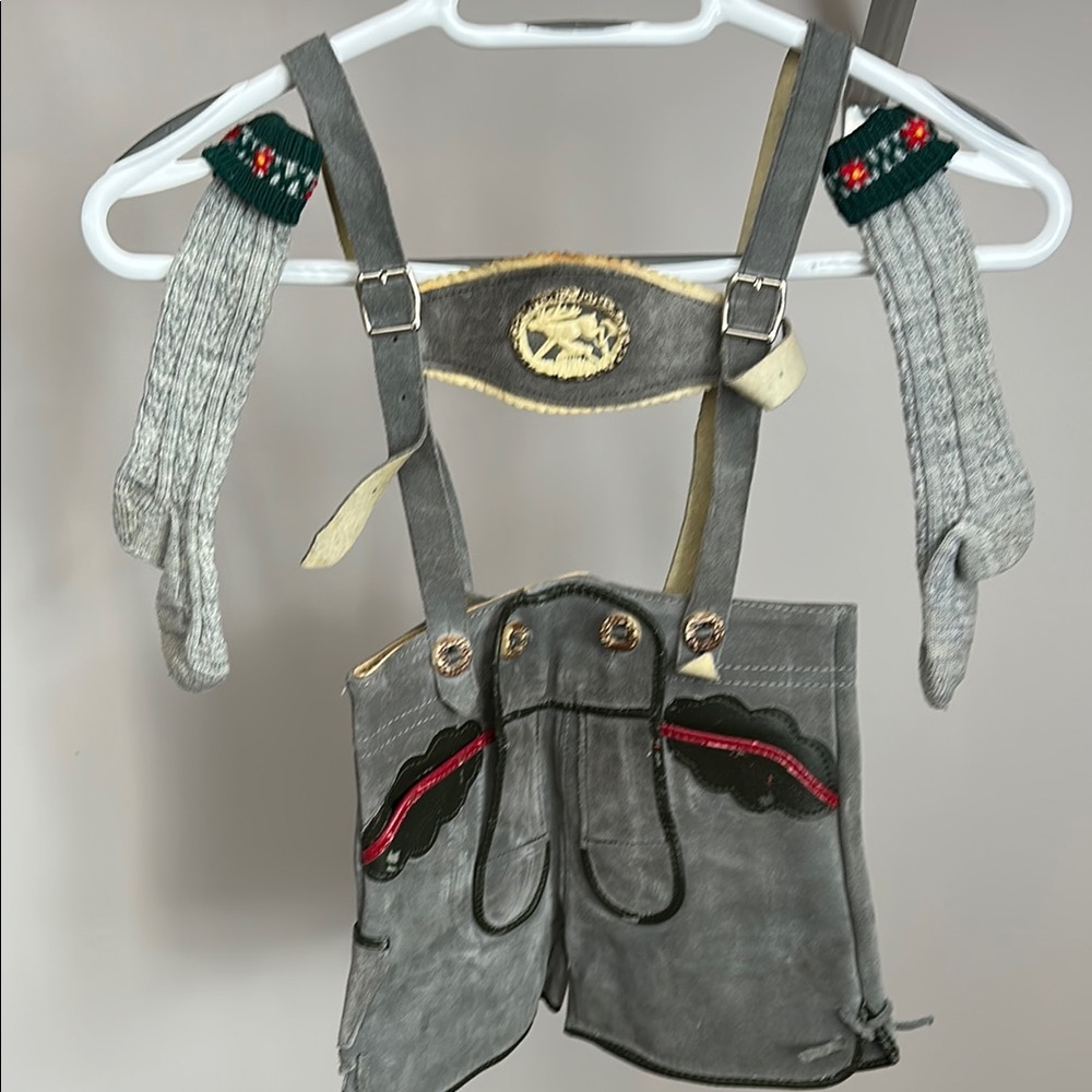 Children's Gray Lederhosen with Suspenders